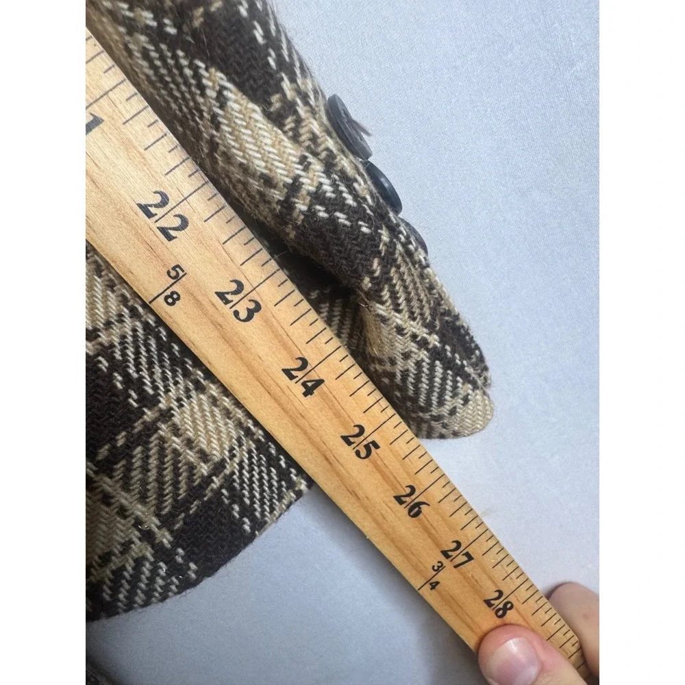 Vintage 70s Tip Top Wool Blend Plaid Blazer Sport Coat Brown Cream 44 Reg